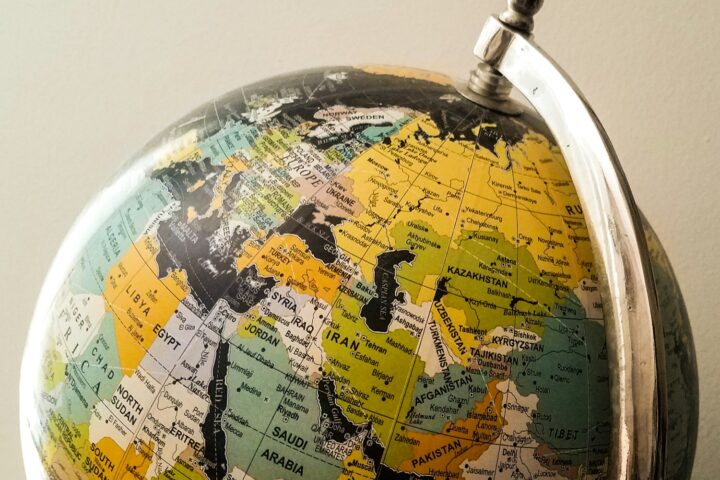 blue and yellow desk globe