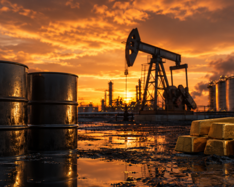 Oil barrels, a pumpjack and gold bars at sunset, symbolizing rising energy prices and broader commodity market pressure.